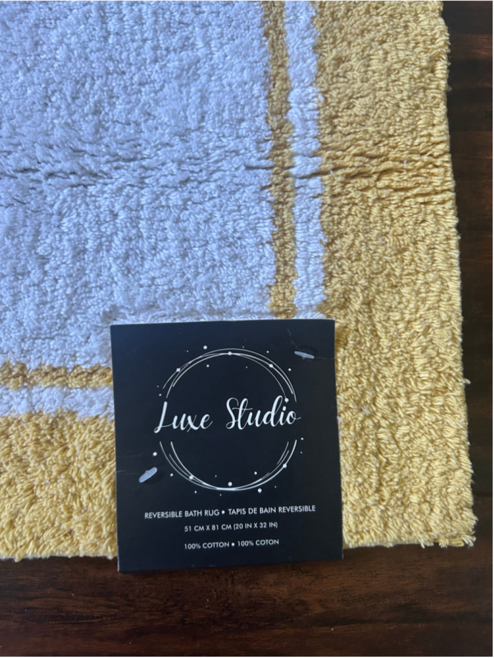 NEW Luxe Studio Reversible Bath Rug 20x32 Yellow White Cotton